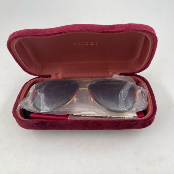 NEW! Gucci Aviator Metal Sunglasses Gold/Green/Red Frames Grey Lens 100% UV - Picture 16 of 16